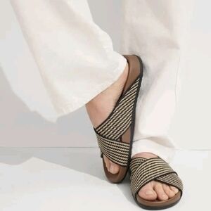 NWOT Womens Rothys Rothy's The Weekend Slide Sandals Toffee Stripe SZ 9